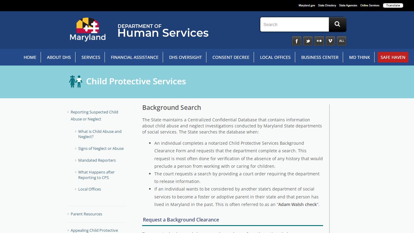 Background Search - Maryland Department of Human Services