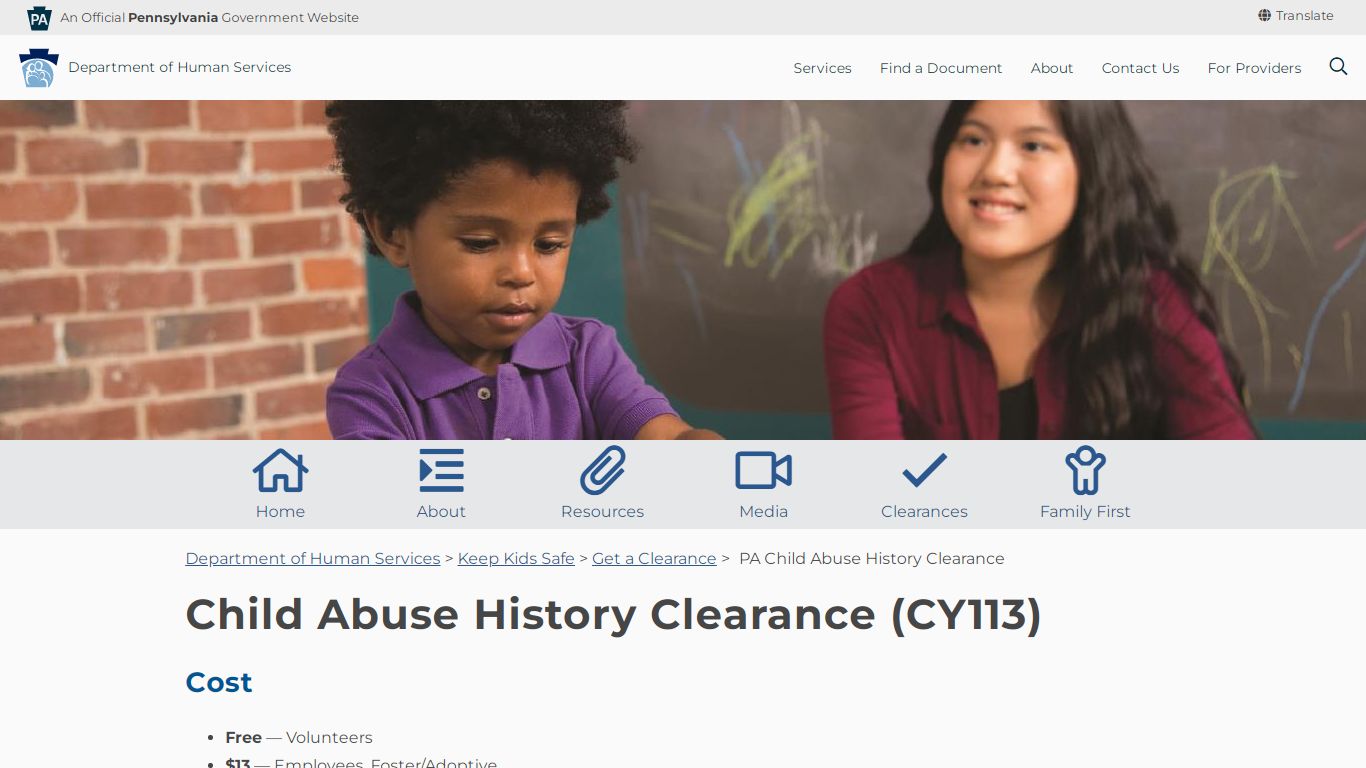 PA Child Abuse History Clearance - Department of Human Services